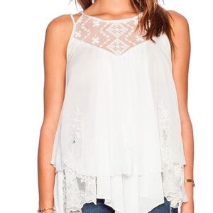 FREE PEOPLE Top Womens Sz small Ruffle Embroidered Lace Wear It For Love Tank